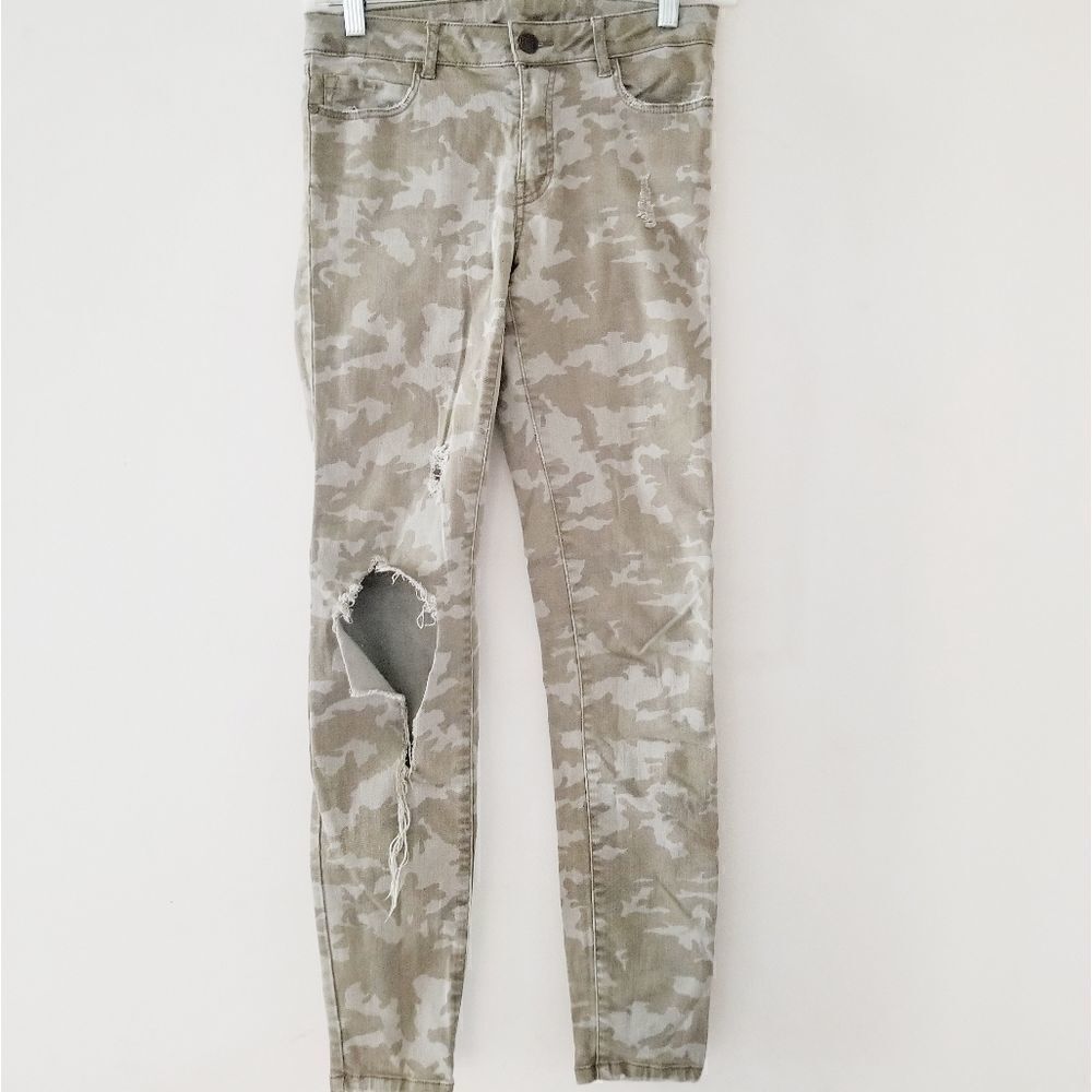 Zara denim with heavy distressing camo